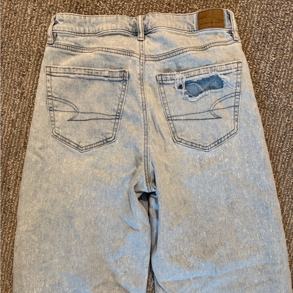American Eagle High Rise Wide Leg Jeans Size 4 Short Light Wash Stretch Denim - Picture 6 of 6